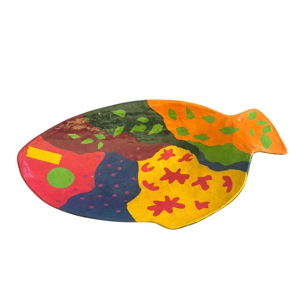 RARE Pop Art "TROPICAL FISH" Papier Mache Bowl Thailand 21" x 11"